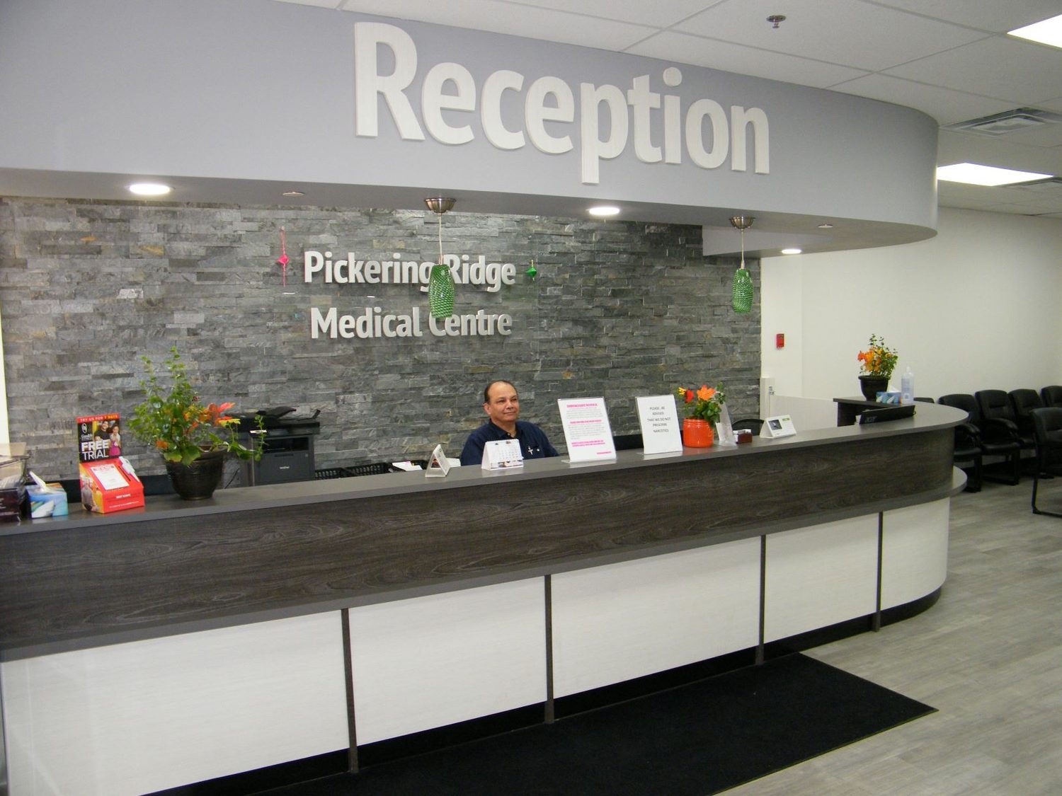 Medical centre interior reception signage